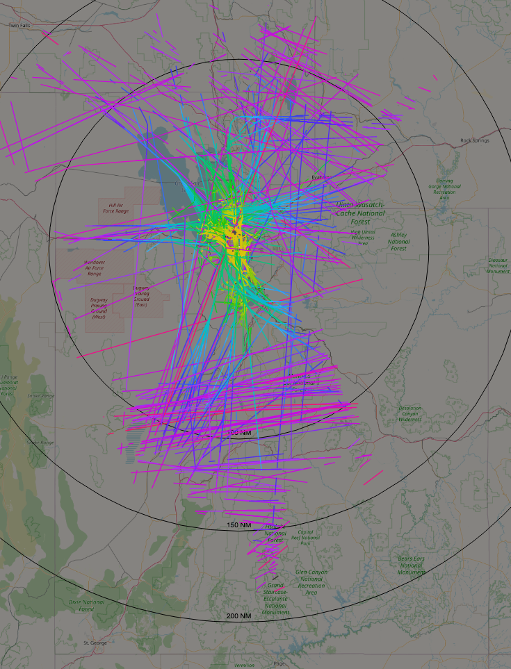 A visualization of the ADS-B coverage provided by my own receiver.