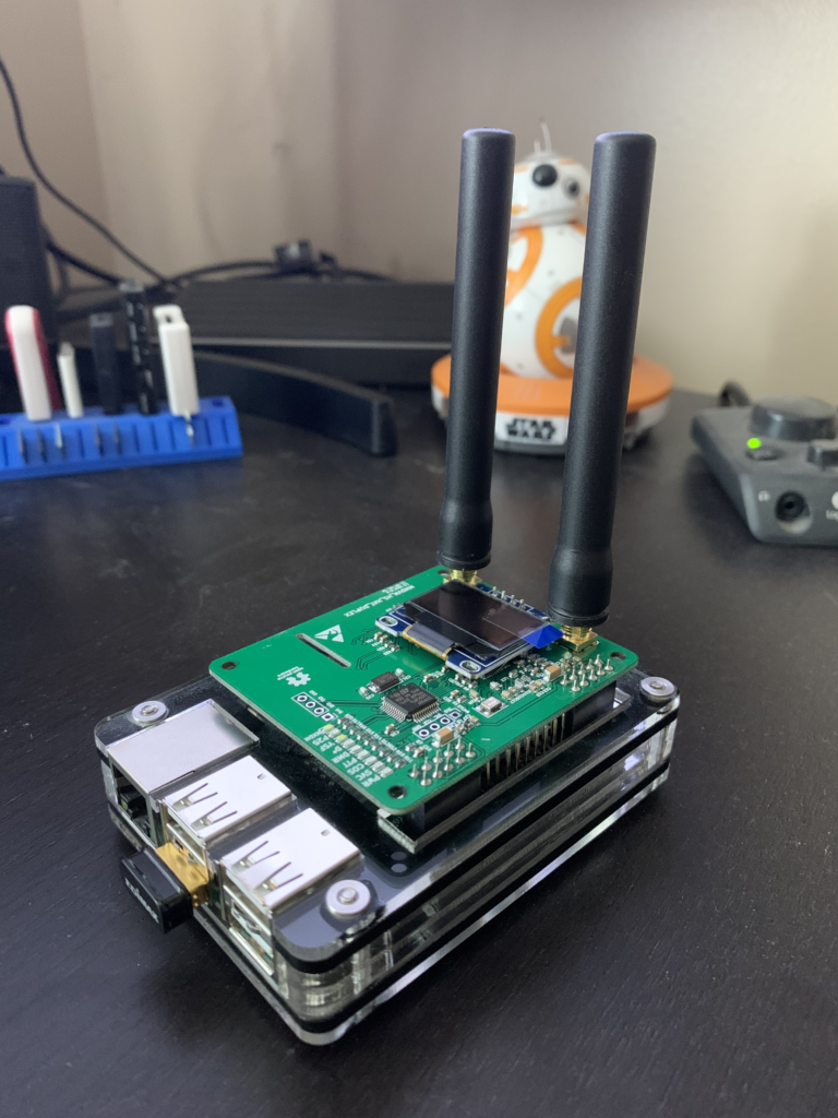 A Raspberry Pi with an MMDVM hat.